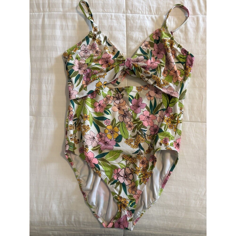 Time And Tru XL (16-18) Floral One Piece Cutout Bathing suit Swimwear